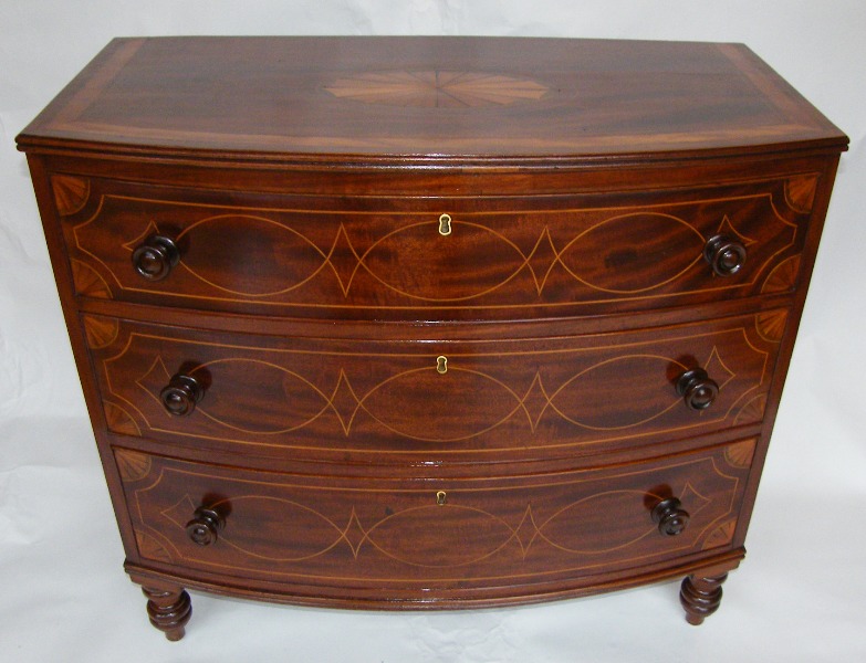 024. Antique Georgian Mahogany and Satinwood Bow Front Chest Circa 1800 - Image 2