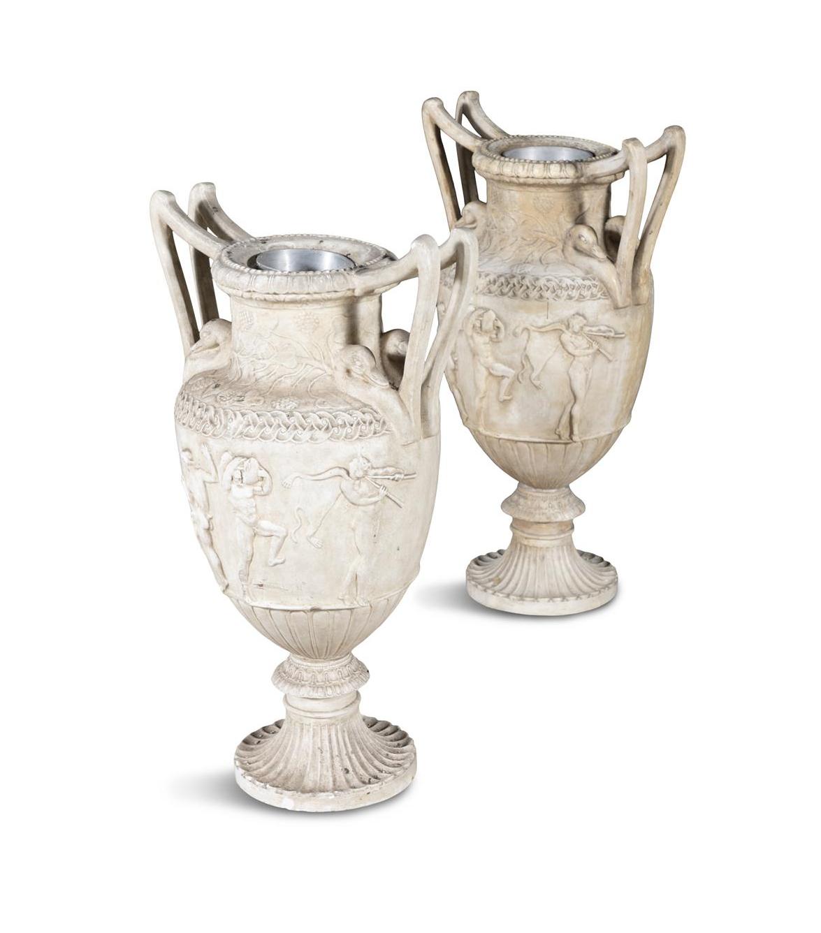 183 Pair of Large Neoclassical Italian Ceramic Urns - Image 2