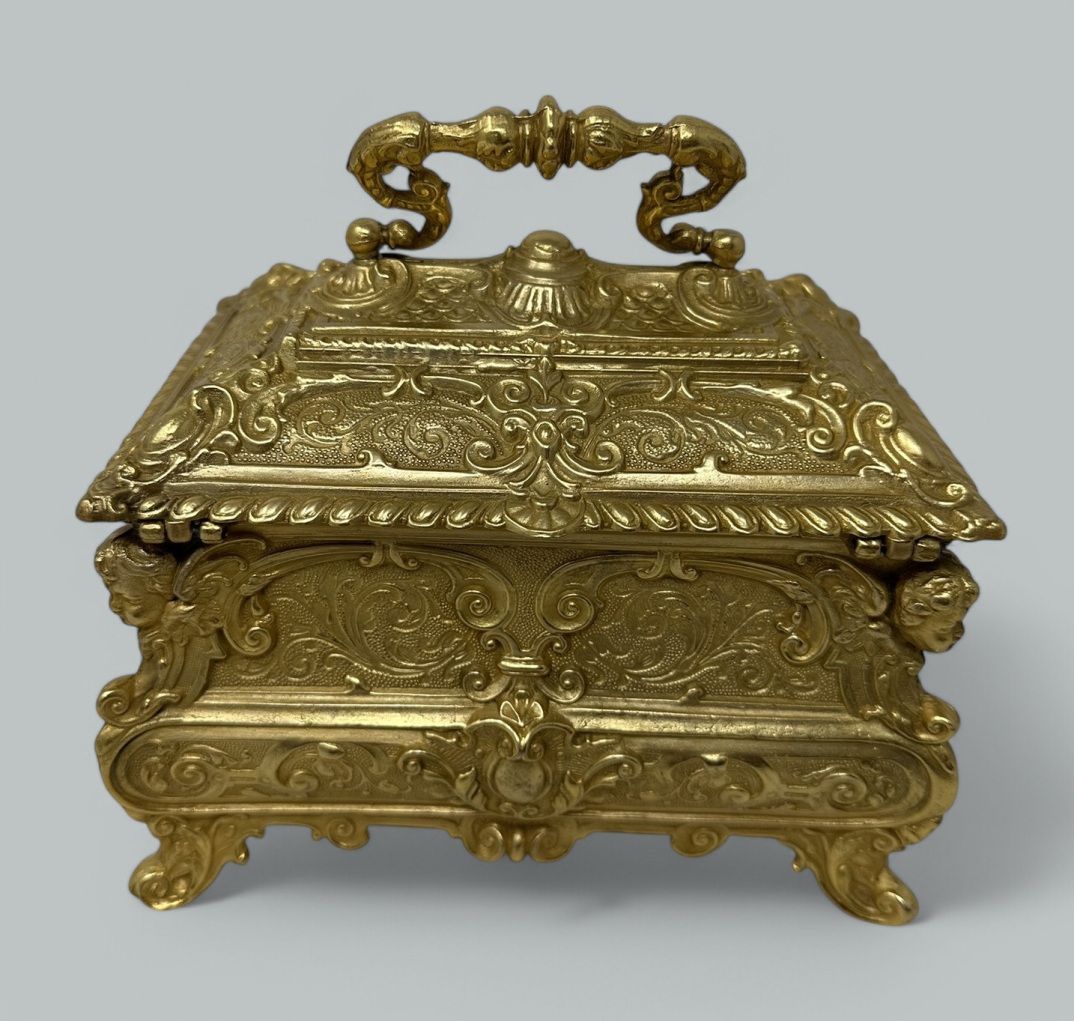 166 Antique Lady's Ormolu Bronze Dore Jewellery Box Casket Maison Boissier Paris - Image 4