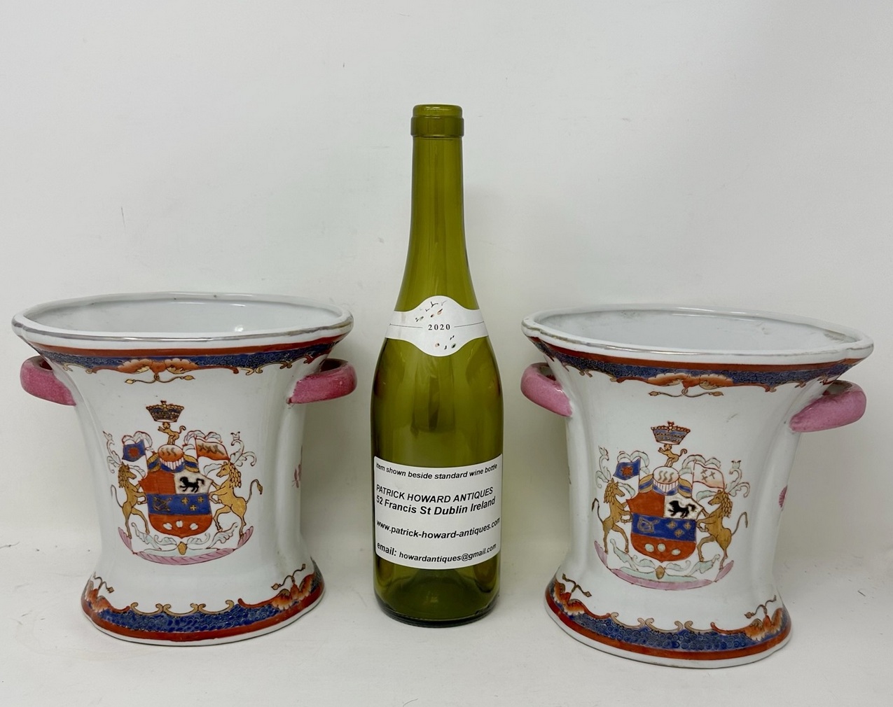 622 Sold Antique Pair Asian Chinese Export Republic Porcelain Armorial Crest Urns Vases - Image 6