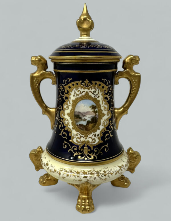 940 Antique Coalport Hand Painted Porcelain Vase Urn English Landscape Painting 1910