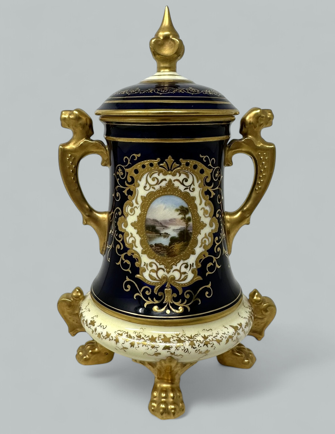 940 Antique Coalport Hand Painted Porcelain Vase Urn English Landscape Painting 1910