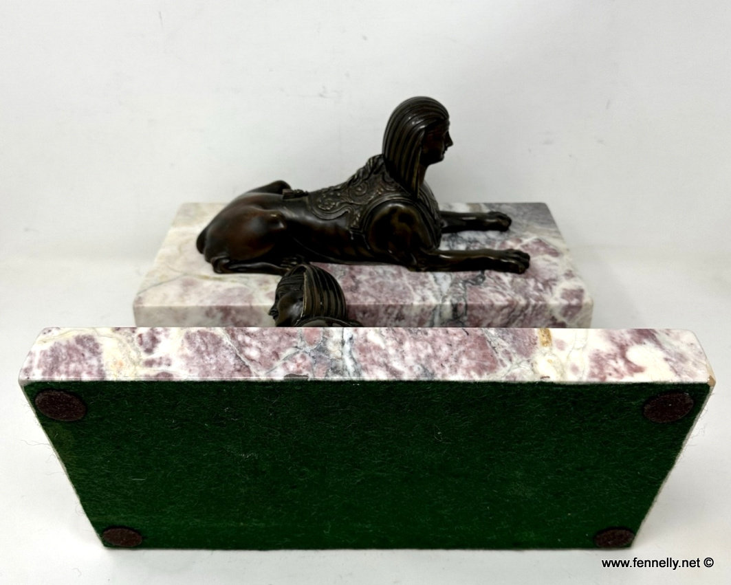 866 Sold Antique Pair Grand Tour Bronze Egyptian Sphinx Figures Breche Violet Marble 19Ct - Image 6