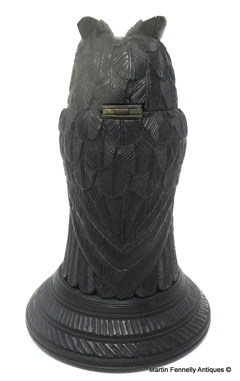 536 Sold Fine Irish Bog Oak Hand Carved Owl poss. by Cornelius Goggin 19thCt - Image 2