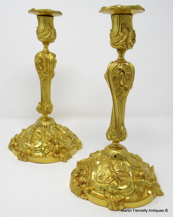 327 Sold Manner of Juste Aurèle Meissonier Stunning LARGE Pair French Ormolu Candlesticks 19th Ct