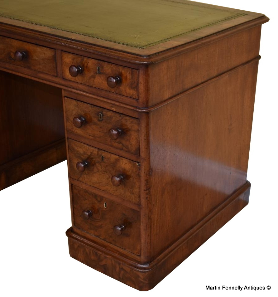 344 Sold Superb Burl Walnut Early Victorian Twin Pedestal Desk 19thCt - Image 3