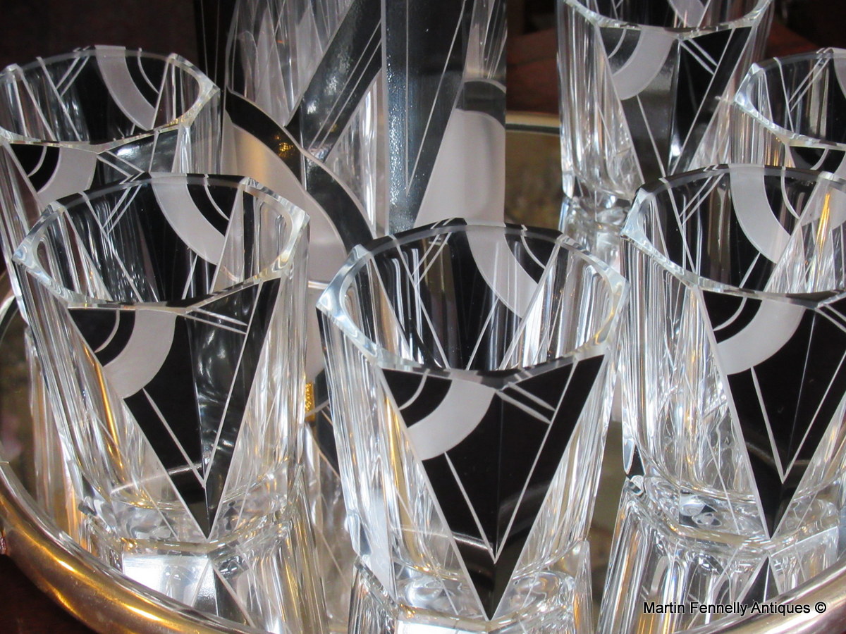 558 Rare Art Deco Whiskey Crystal Decanter set and Tray- Karl Palda 1930's - Image 6