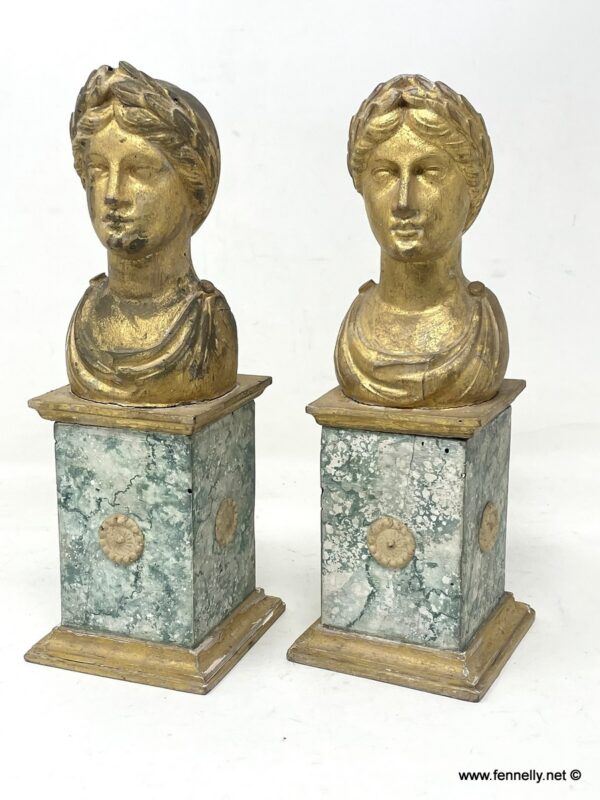 016 Pair Classical Carved Gilt Wood Busts - Italian Circa 1760