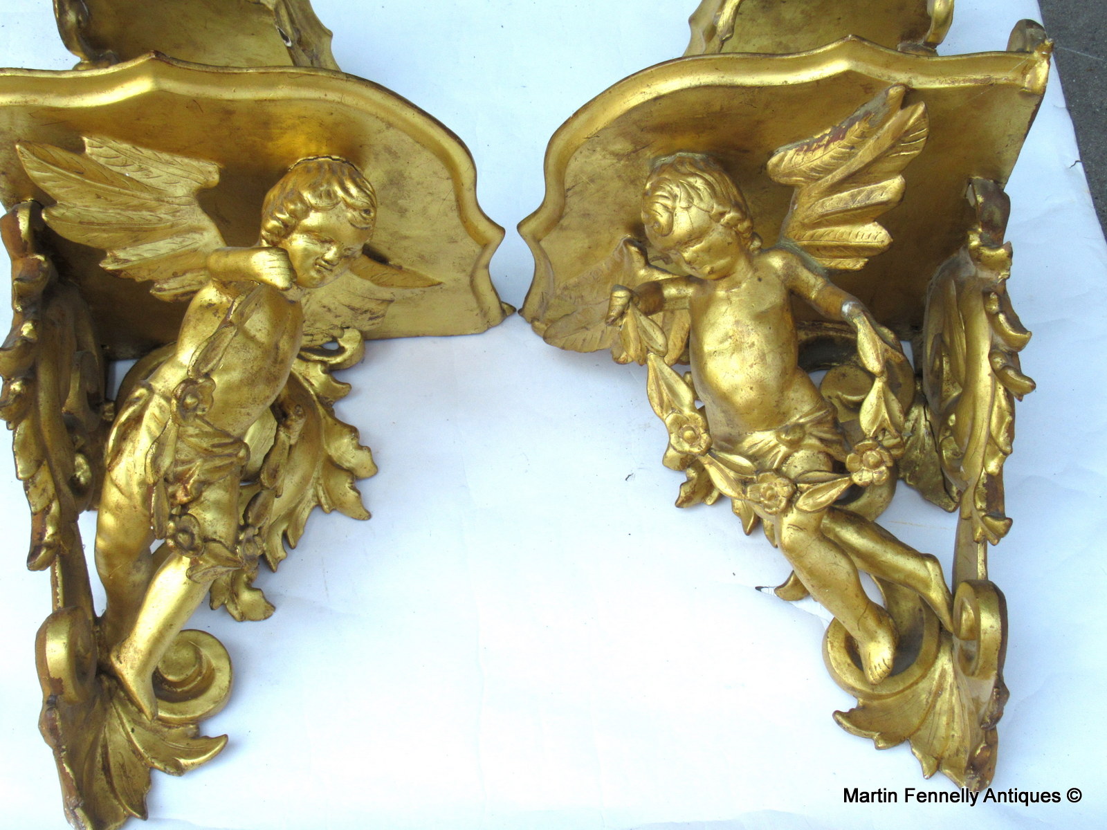 027 Large Pair Late 18th Century French Rococo Gilt Corner Brackets - Image 3