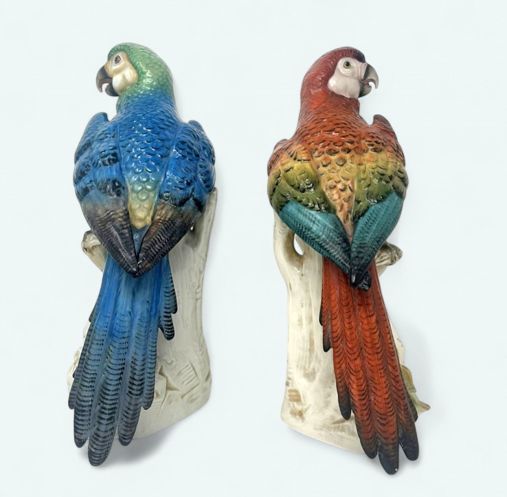 262 Sold Pair Antique German Porcelain Birds Parakeets Cockrels Cockatoos Parrots 19Ct - Image 2