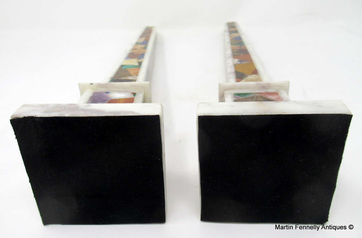 589 Sold Fine Pair Marble Obelisks inlaid Malachite Lapis Lazuli early 20thCt - Image 8