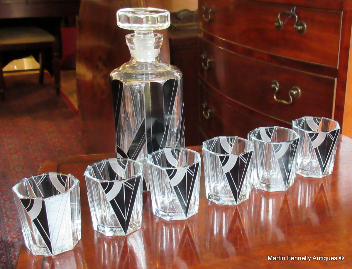 558 Rare Art Deco Whiskey Crystal Decanter set and Tray- Karl Palda 1930's - Image 3