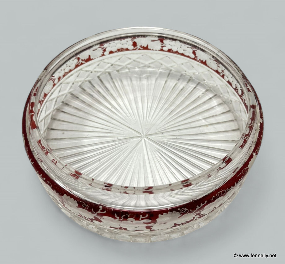 090 Antique Victorian Bohemian Hand Cut to Clear Crystal Ruby Red Glass Centerpiece - Image 3