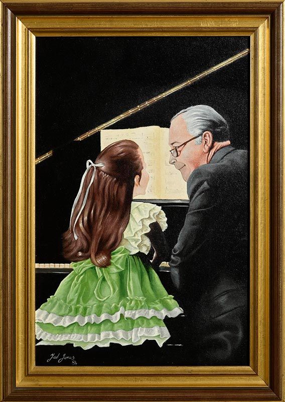 541 Ted Jones - Oil on Canvas - The Music Lesson - Signed and Dated - Image 2