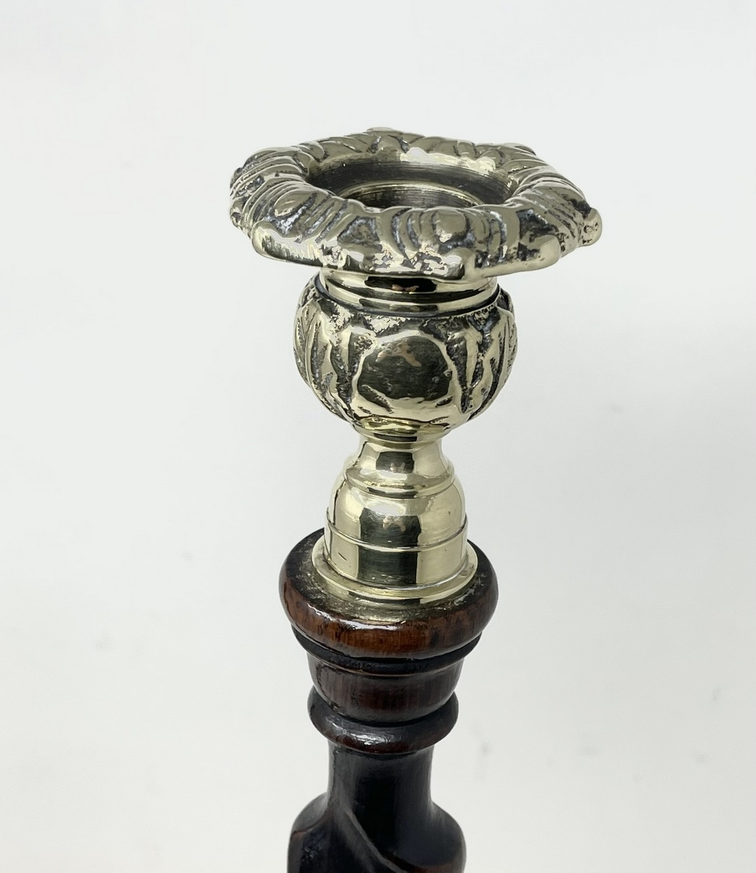 665 Large Pair - Oak and Brass Candlesticks - Circa 1890 - Image 4