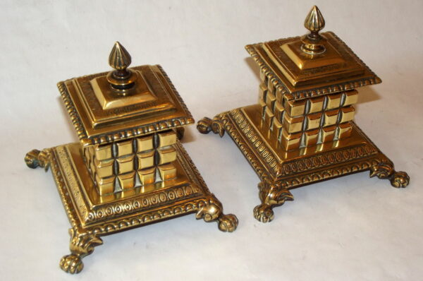 777 Pair of Edwardian Brass Inkwells - Circa 1900