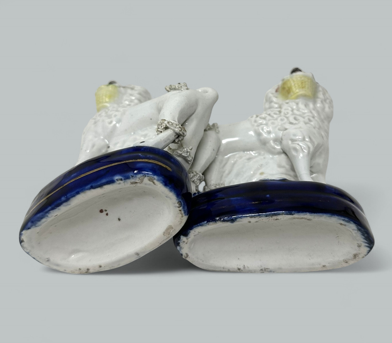 637 Pair Antique Staffordshire Porcelain Poodles Dogs Quill Pen Holders 19th Century - Image 5