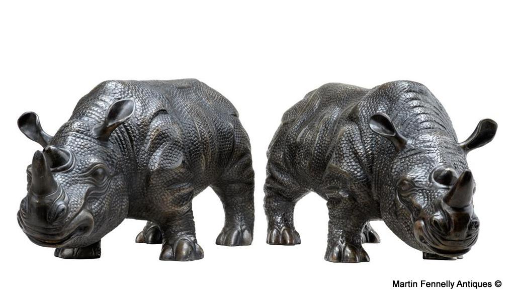744 Sold Pair of Patinated Bronze Rhinoceros - Wonderful decorated Items - Image 2