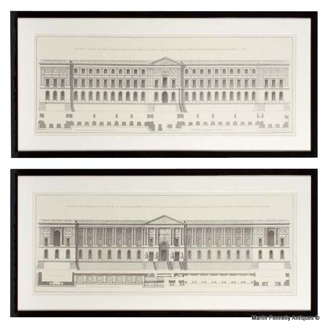 M089 Sold Set of Two Large Facade du Louvre Prints - Framed