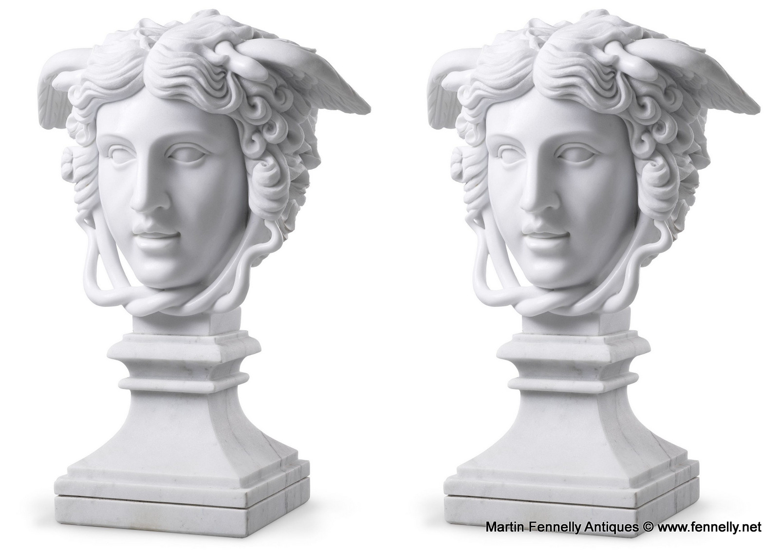 M147 Sold Pair of White Marble Medusa Busts - Solid Marble - Large