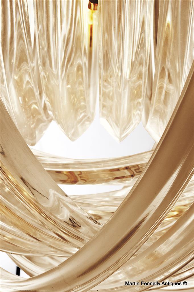 M103 Pair of Venini design Antique Brassl and Champagne Acrylic Chandeliers - Image 4