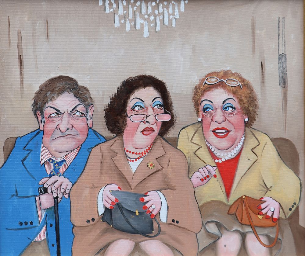 887 John Schwatschke 'Between Ourselves' Oil on Canvas - Framed