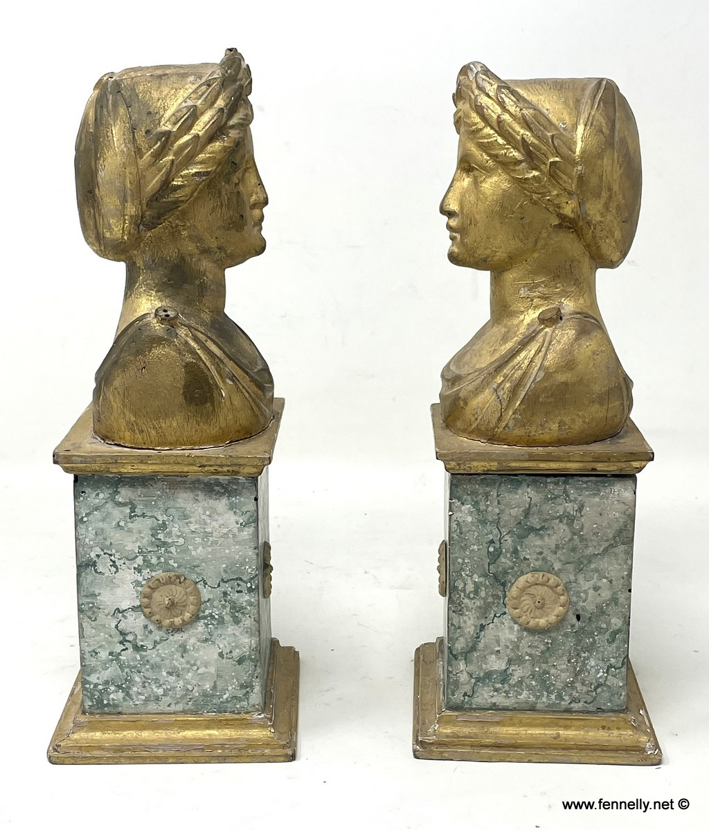 016 Pair Classical Carved Gilt Wood Busts - Italian Circa 1760 - Image 2