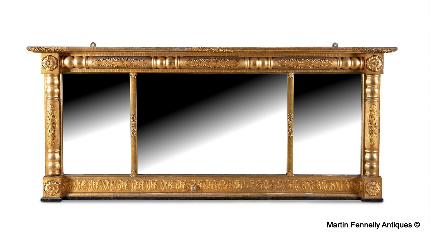 436 Victorian Giltwood Triple Compartmented Overmantel Mirror Circa 1880