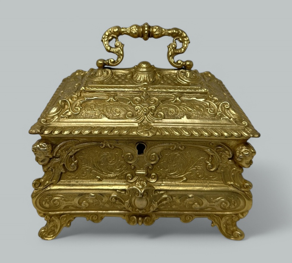 166 Antique Lady's Ormolu Bronze Dore Jewellery Box Casket Maison Boissier Paris