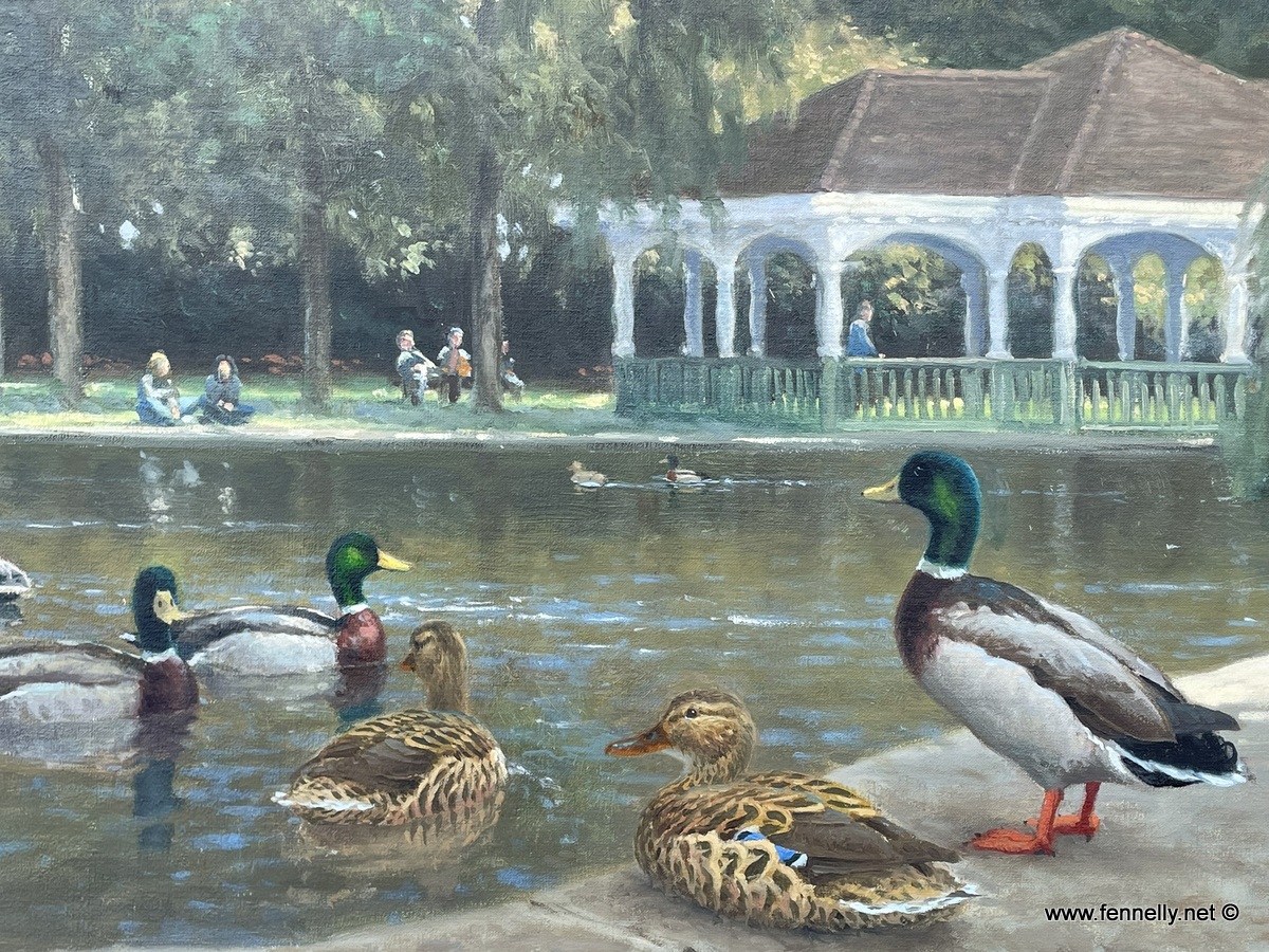 997 Sold Julian Friers RUA, 'By the Pond at Stephens Green' Oil on Canvas - Image 3