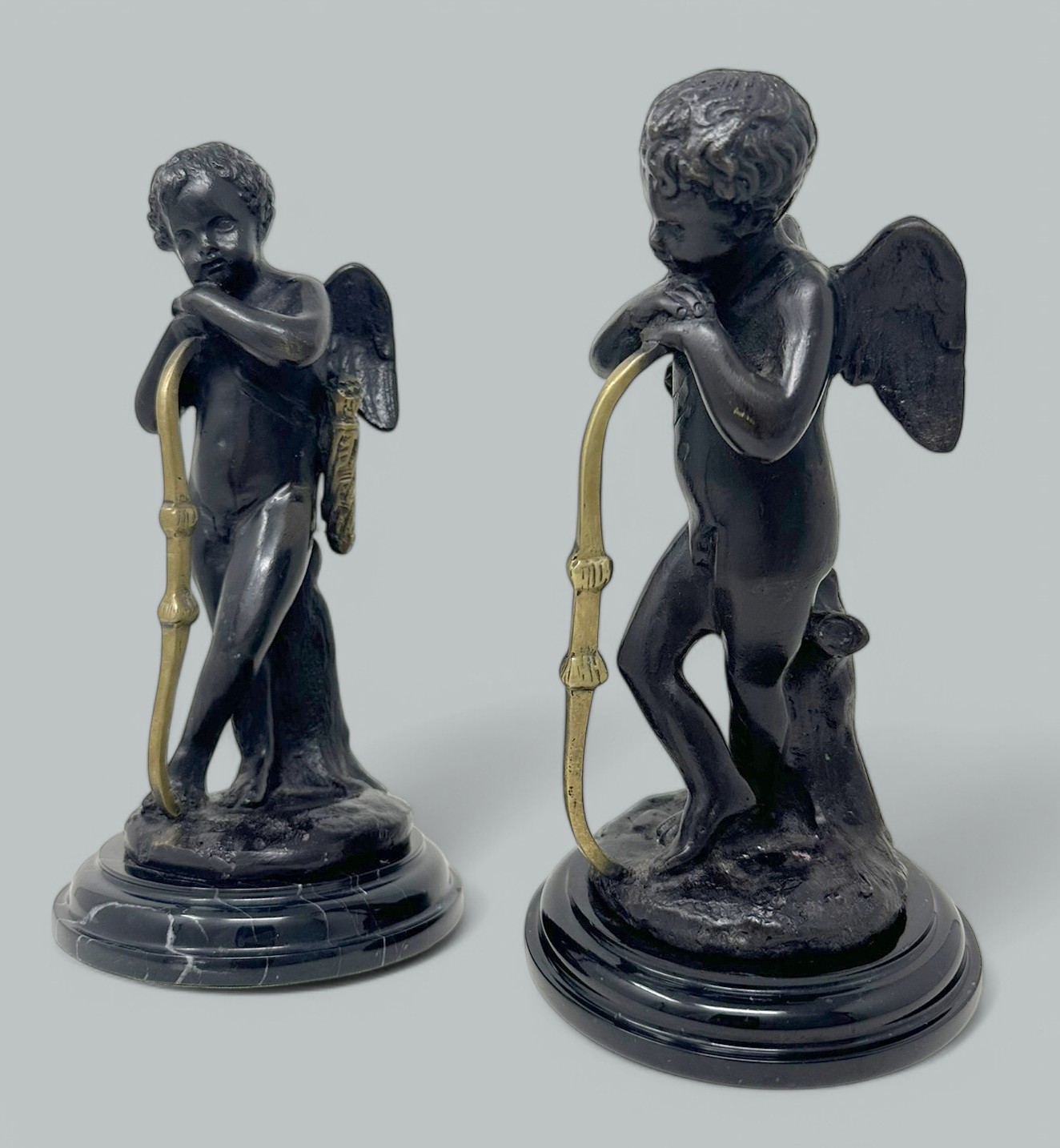 256 Antique Pair Grand Tour Style French Bronze Cherubs Putti after Auguste Moreau - Image 2