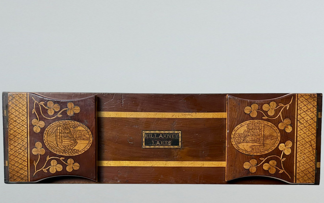 763 Sold Antique Irish Killarney Lakes Killarneyware Arbutus Wood Desk Book Slide Holder - Image 2