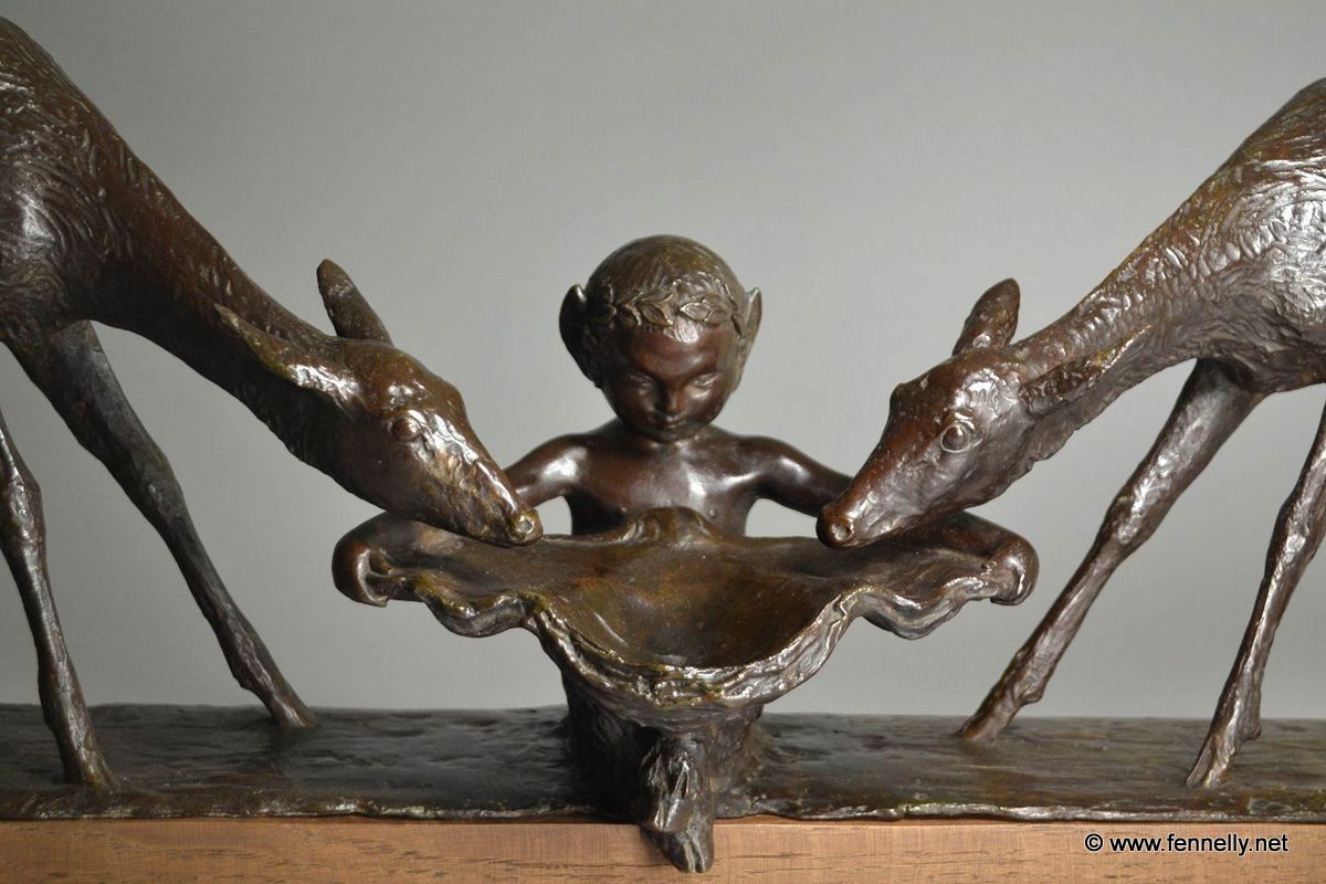 210 Sold French Patinated Bronze Art Deco Sculpture Satyr and Fawns Ary Bitter - Image 4