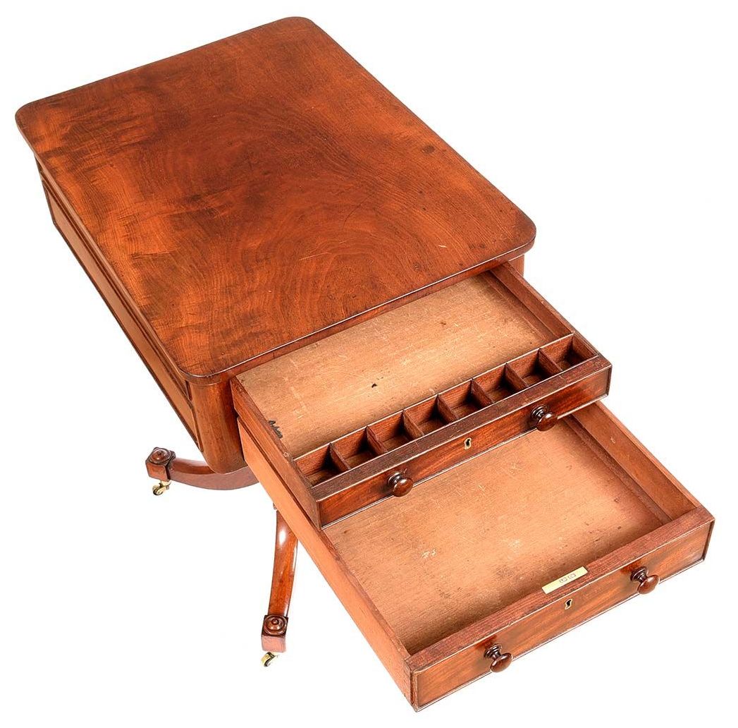 787 Sold English Regency Flame Mahogany Work Lamp Table 19th Century - Image 3