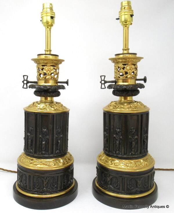 440 Sold Pair French Patinated Bronze Electric Table Lamps Ormolu Mounts 19thCt