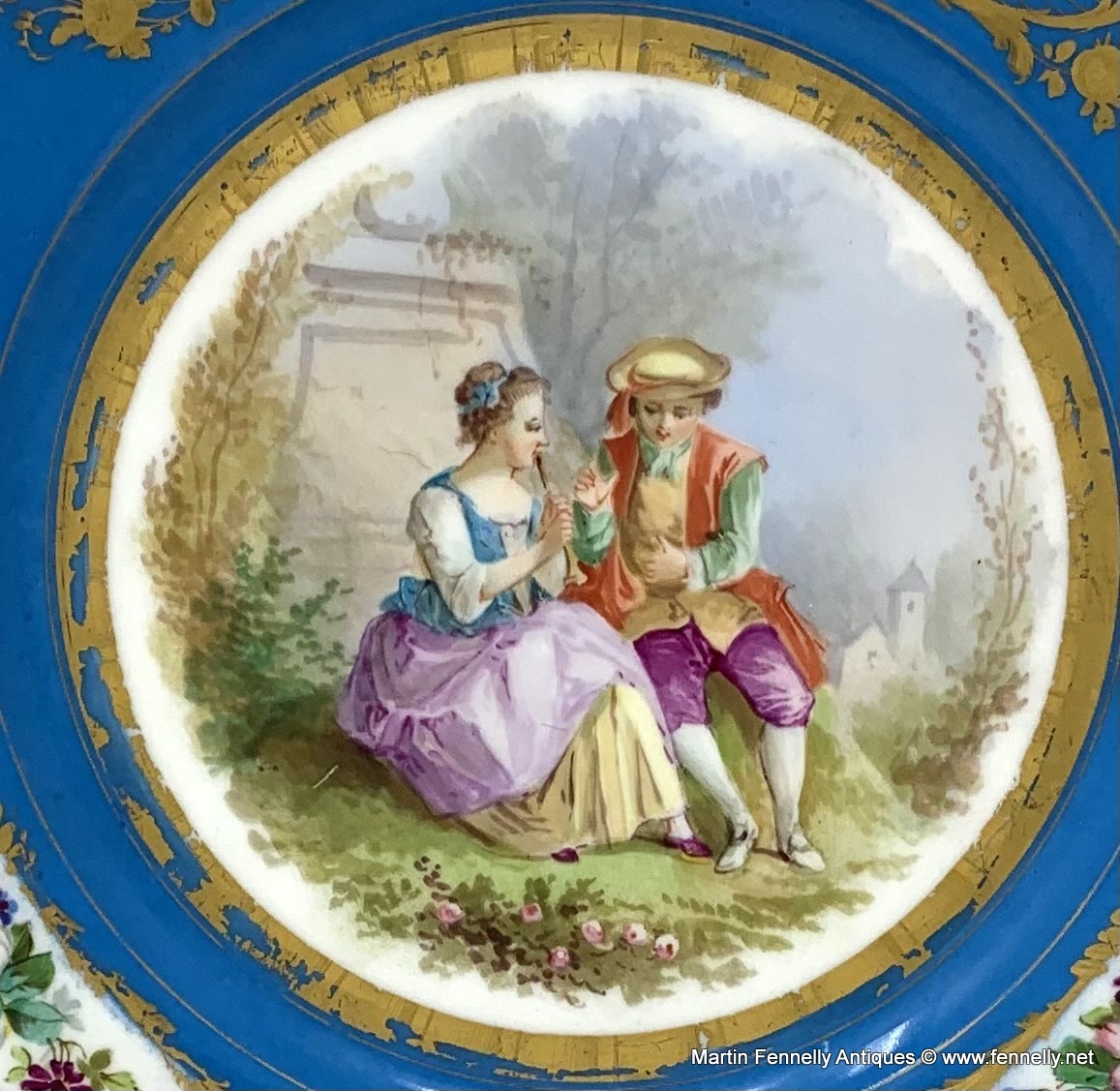 562 Sold Antique Pair French Sevres Hand Painted Celeste Blue Circular Cabinet Plates late 19thCt - Image 3