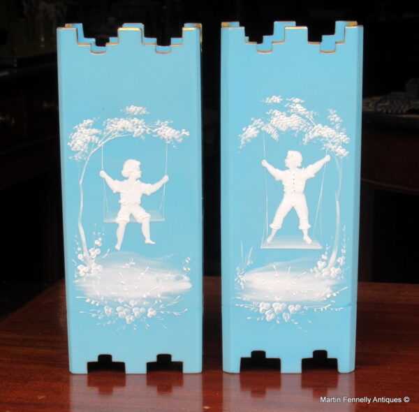 779 Sold Rare Pair of Bohemian Vases - Circa 1900 - Hand Painted