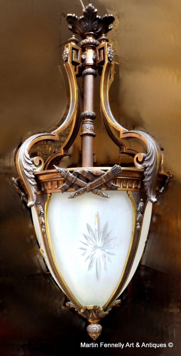 602 Sold French Bronze and Crystal Lantern - Circa 1890