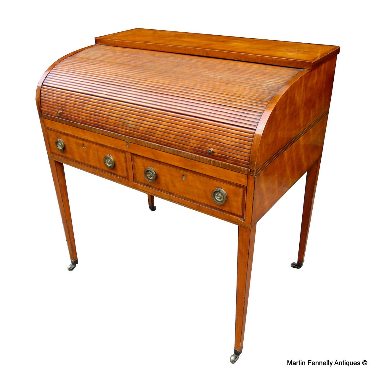 548 Sold Fine West Indian Satinwood Tambour Satinwood Cylindrical Bureau attrib. Gillows 18thCt - Image 2
