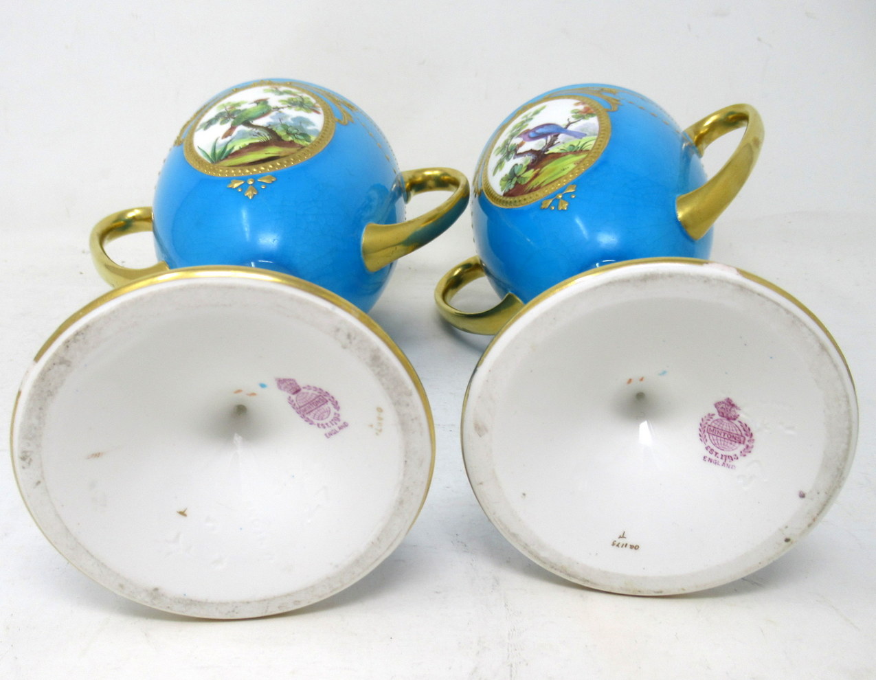 970 Sold Antique Pair Minton Staffordshire Porcelain Vases Centerpieces Birds Turquoise - Image 5