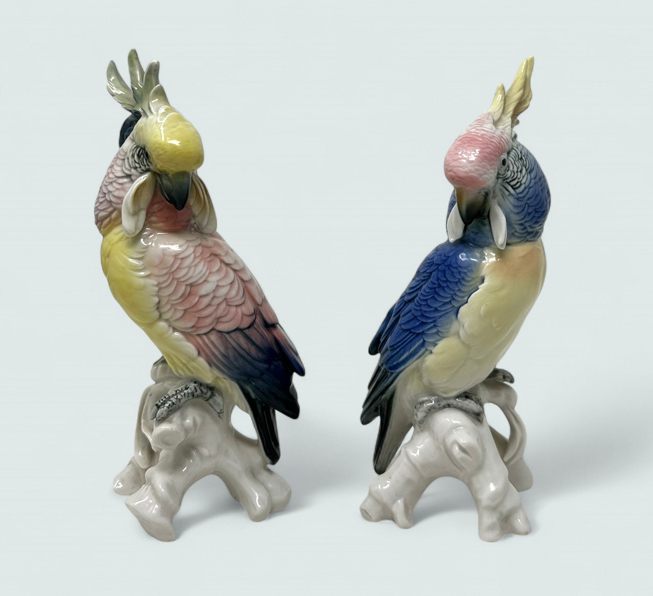 435 Pair Antique German Porcelain Birds Parakeets - Cockatoo Karl Ens - Image 2