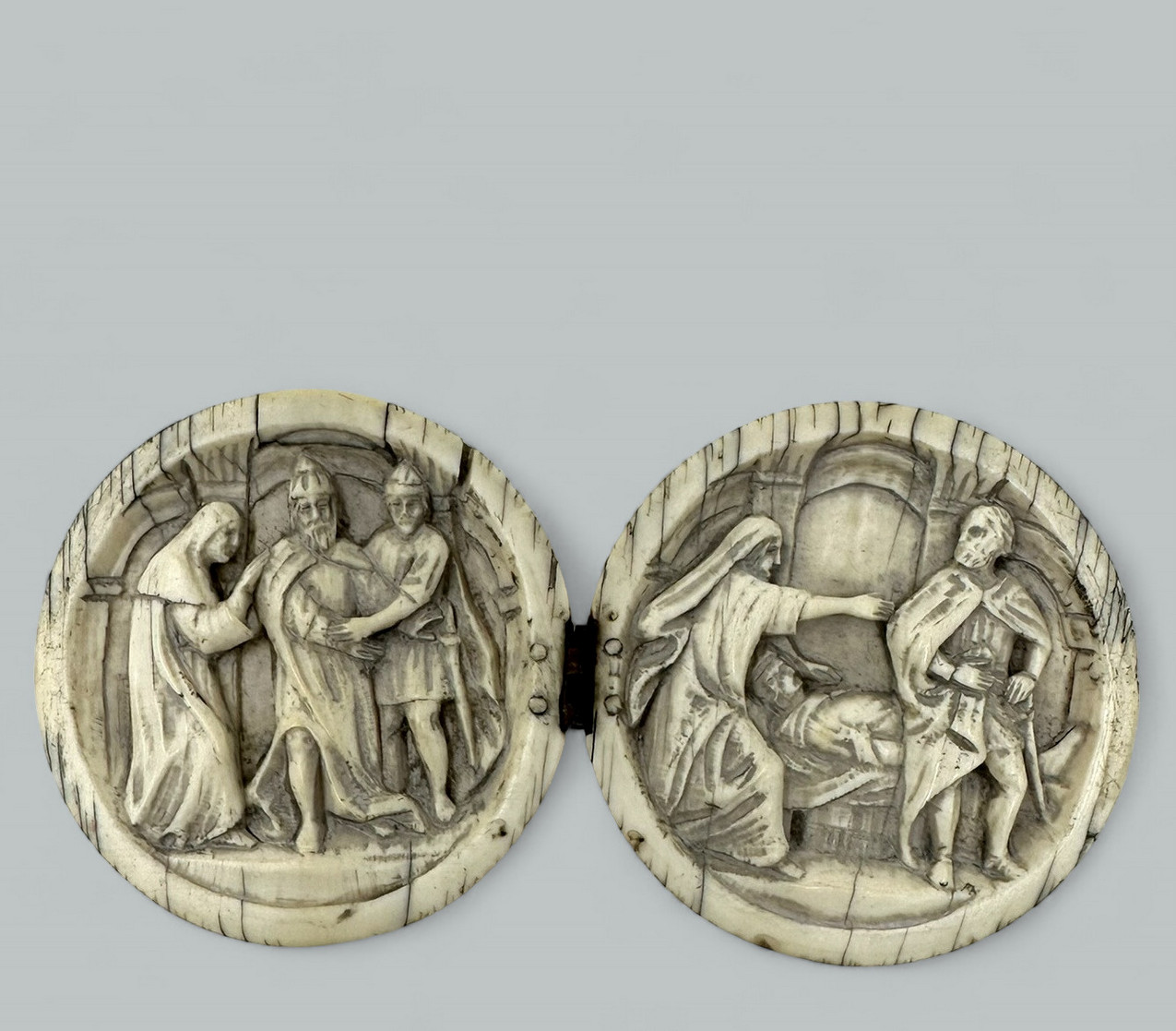 721 Sold Antique Hand Carved Grand Tour Ivory Spheres Diptych Form 19th Century - Image 2