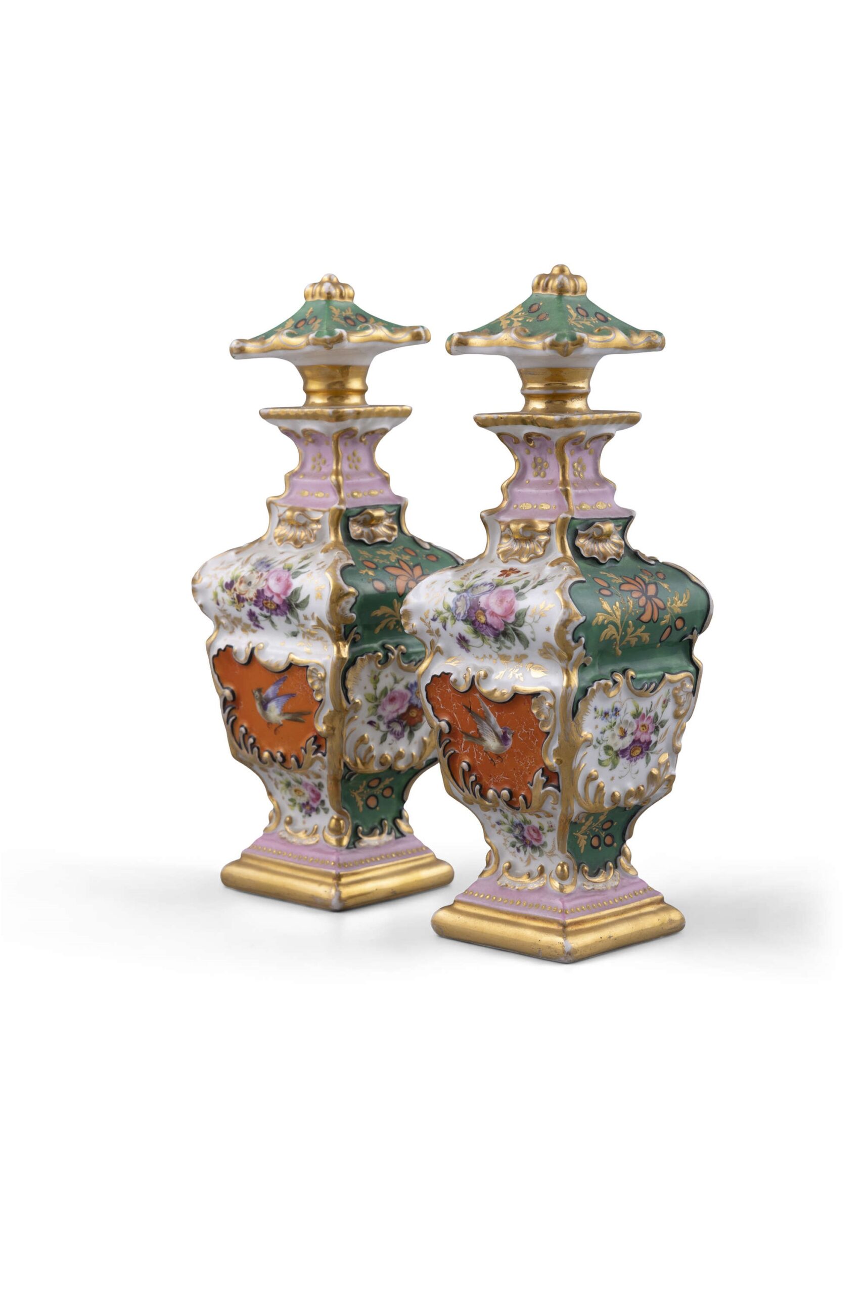 707 Sold Antique Pair French Porcelain Scent Perfume Bottles Jacob Petit Gilt - Image 2