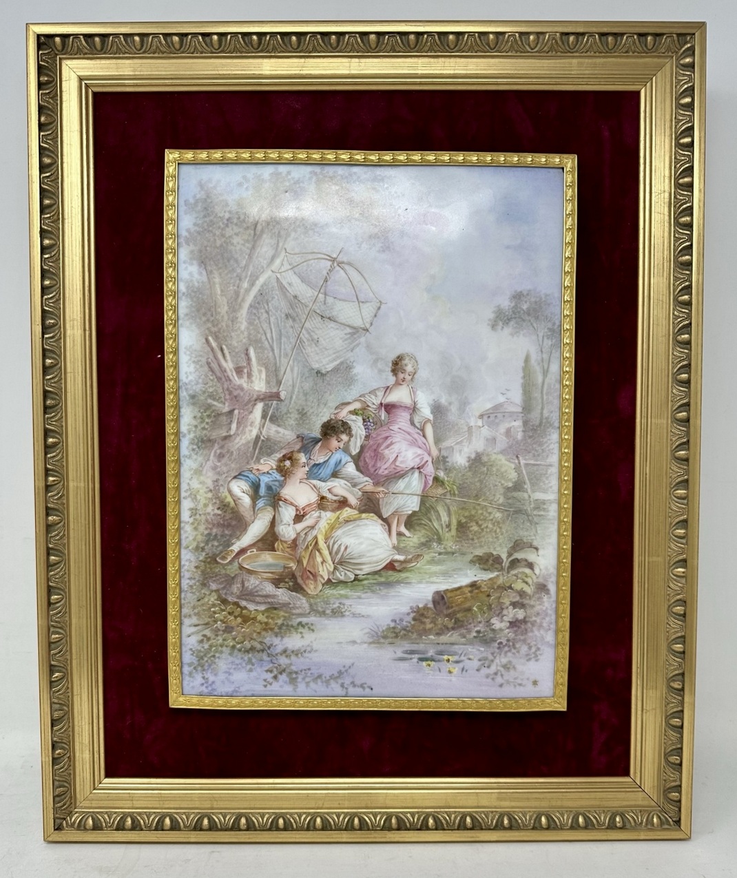 141 Sold Antique French Sevres Ormolu Gilt Bronze Framed Plaque Hand Painted Picture 19Ct
