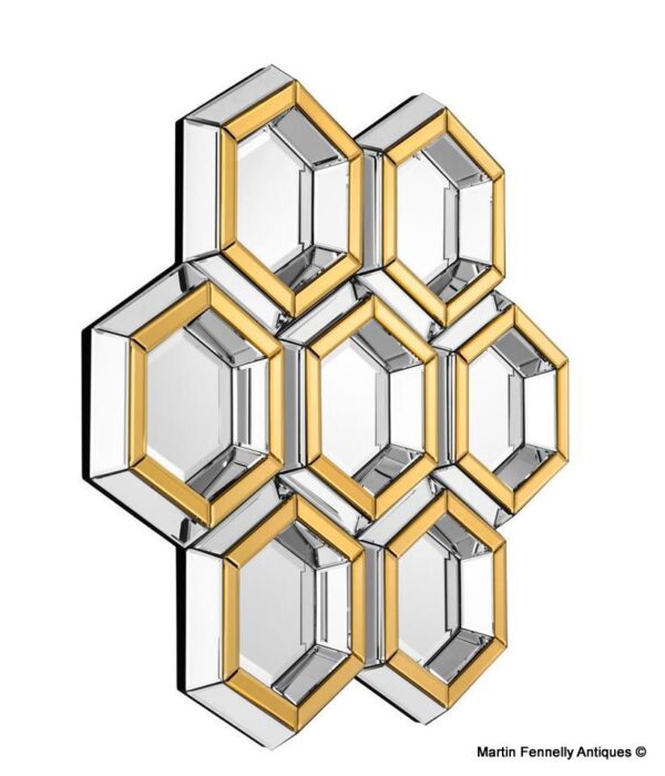 M019 Sold Art Deco Inspired Mirror - Nickel and Gold - Mid Century - Modern