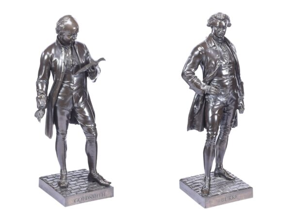 674 Sold Pair Bronze Patinated Sculptures of Burke and Goldsmith - Trinity College