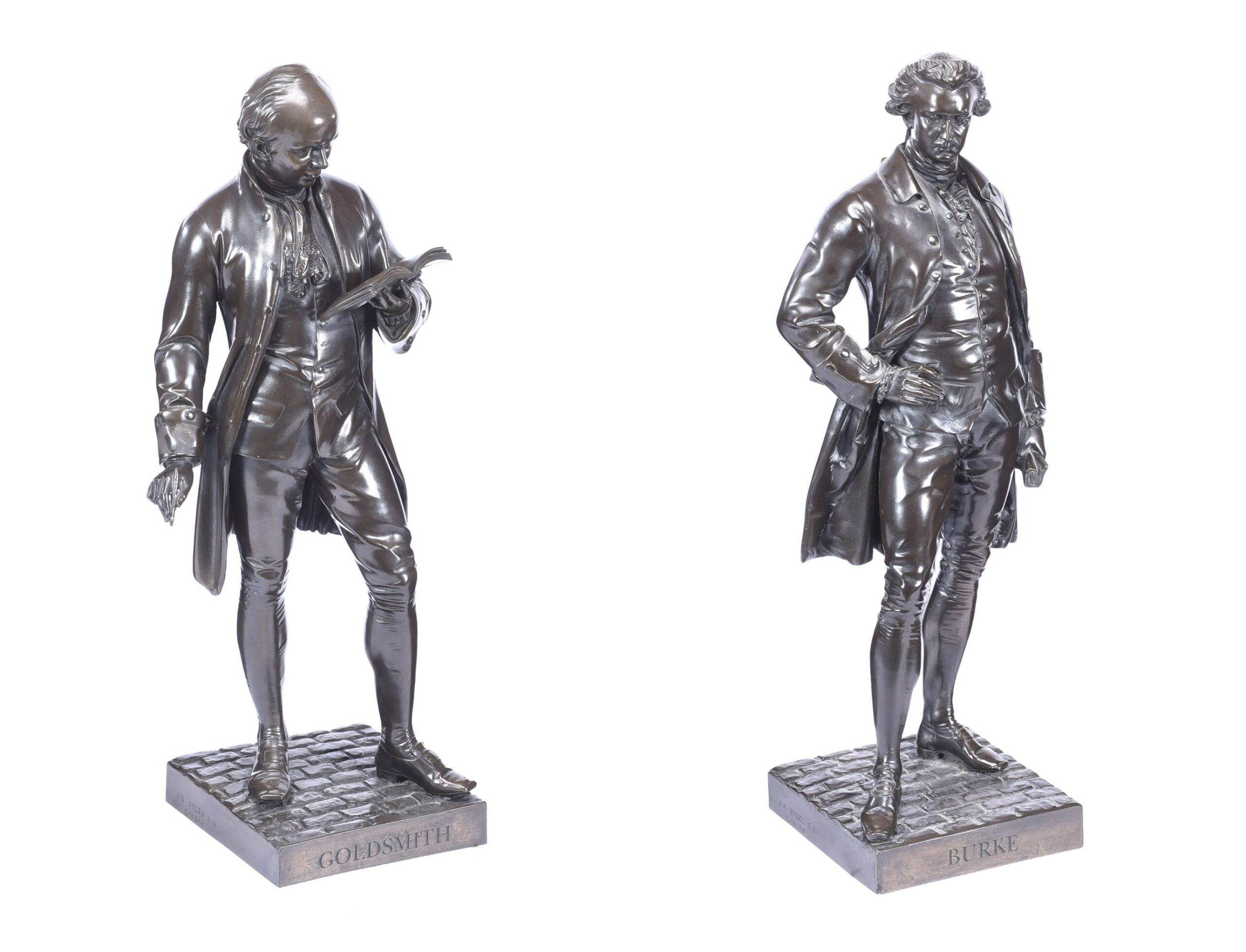 674 Sold Pair Bronze Patinated Sculptures of Burke and Goldsmith - Trinity College