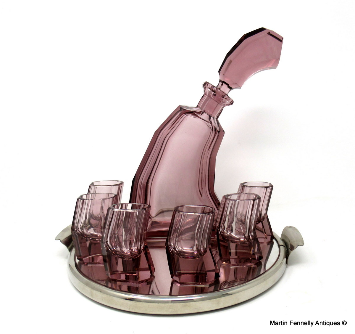 439 Rare Art Deco Decanter Set - Circa 1930 - Bohemian Amethyst - The Drunk Set - Image 4