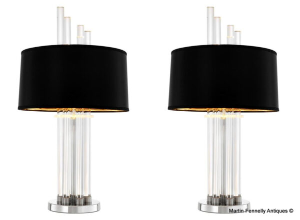 M062 Pair of Modern Design Nickel and Glass Tables Lamps