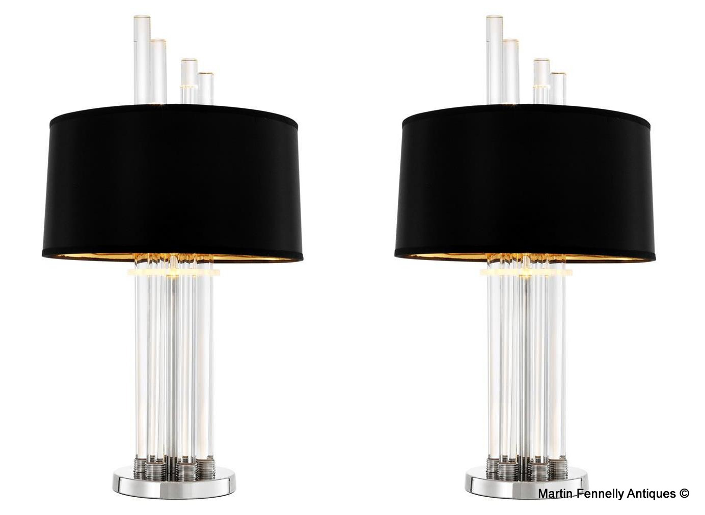 M062 Pair of Modern Design Nickel and Glass Tables Lamps